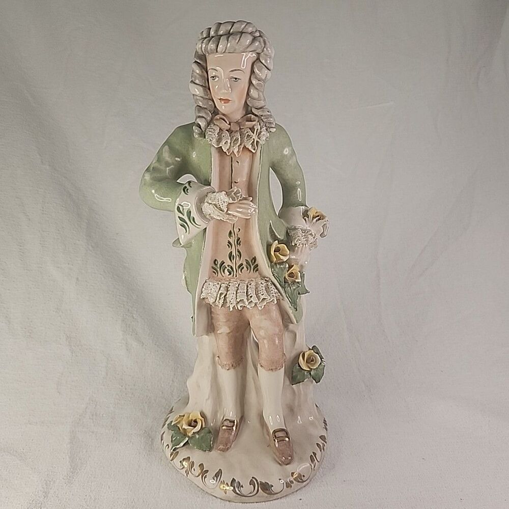 Figurine Corday Porcelain French Gentleman Man Lace Wig 1940's 13" Vintage READ